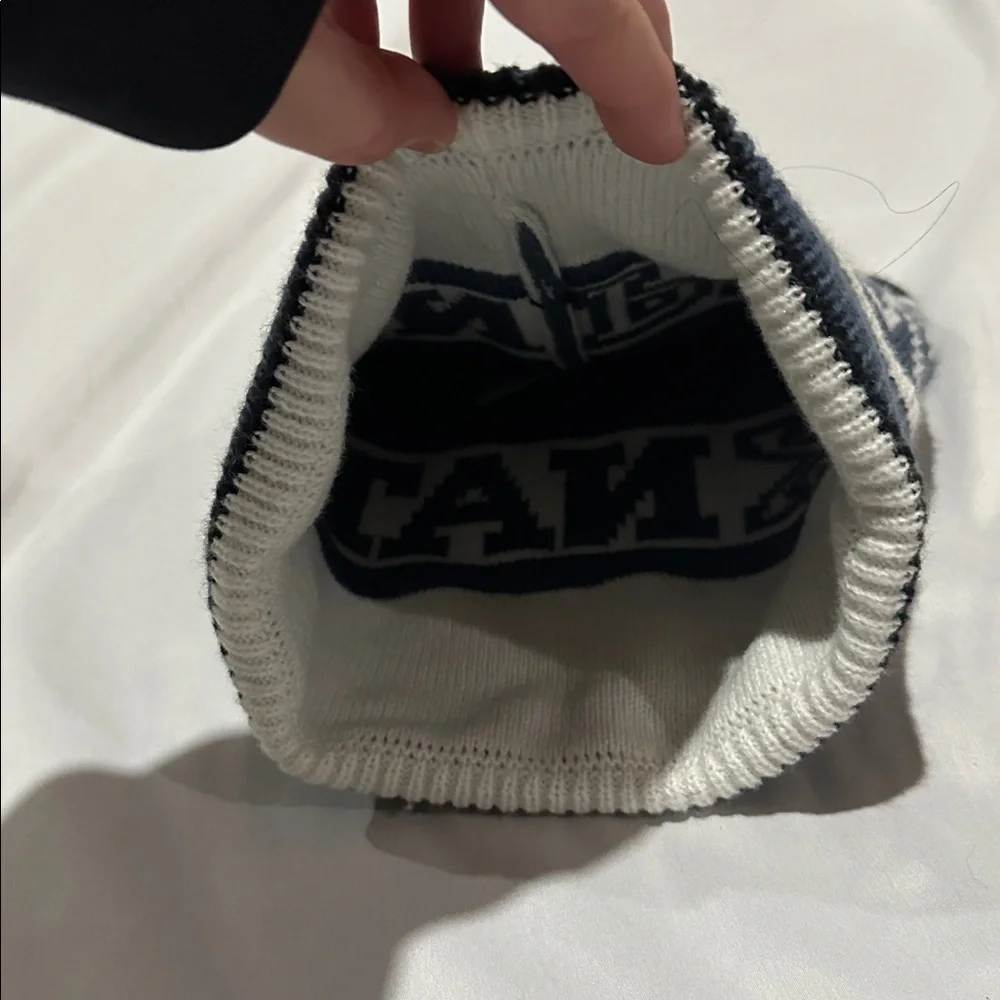PINK Victoria's Secret Kids Pom-Pom Beanie - Blue and White